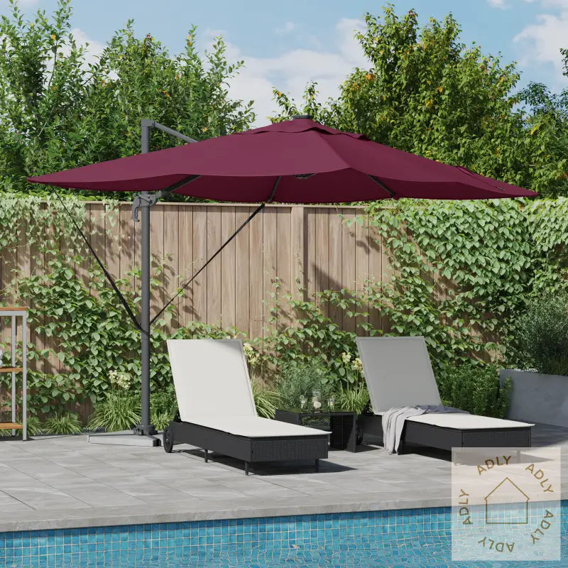 Cantilever Roma Parasol Med Led I Bordeaux-Rød 352X251X265 Cm Aluminium