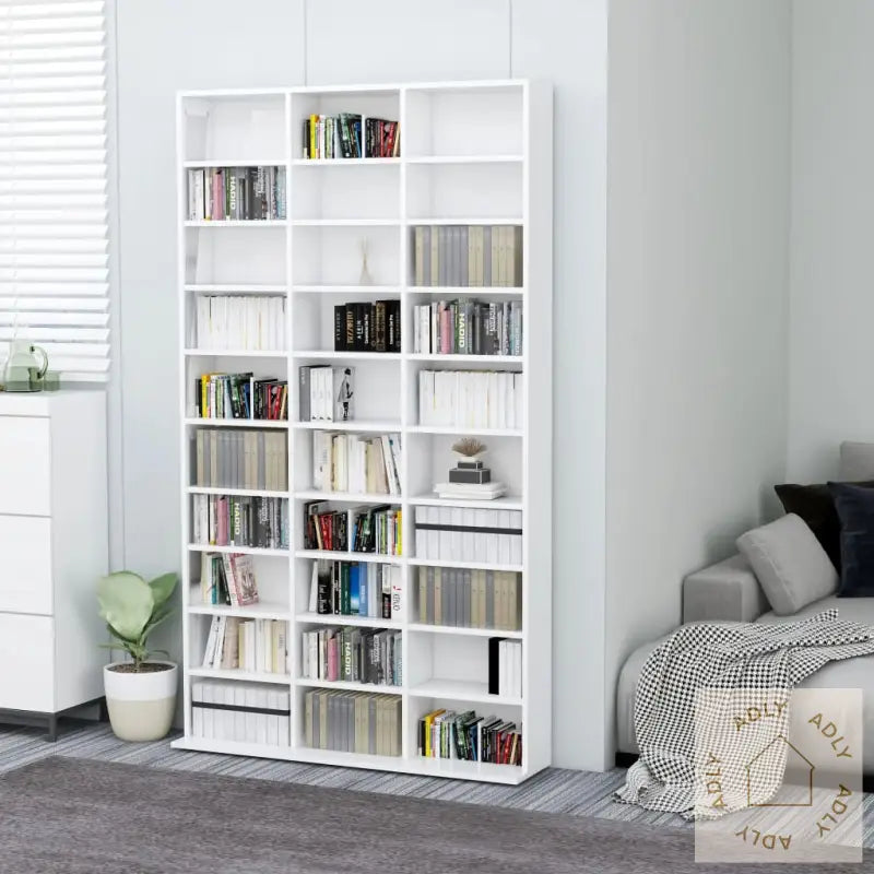 Cd-Hylle Høyglans Hvit 102X16X177,5 Cm Konstruert Tre