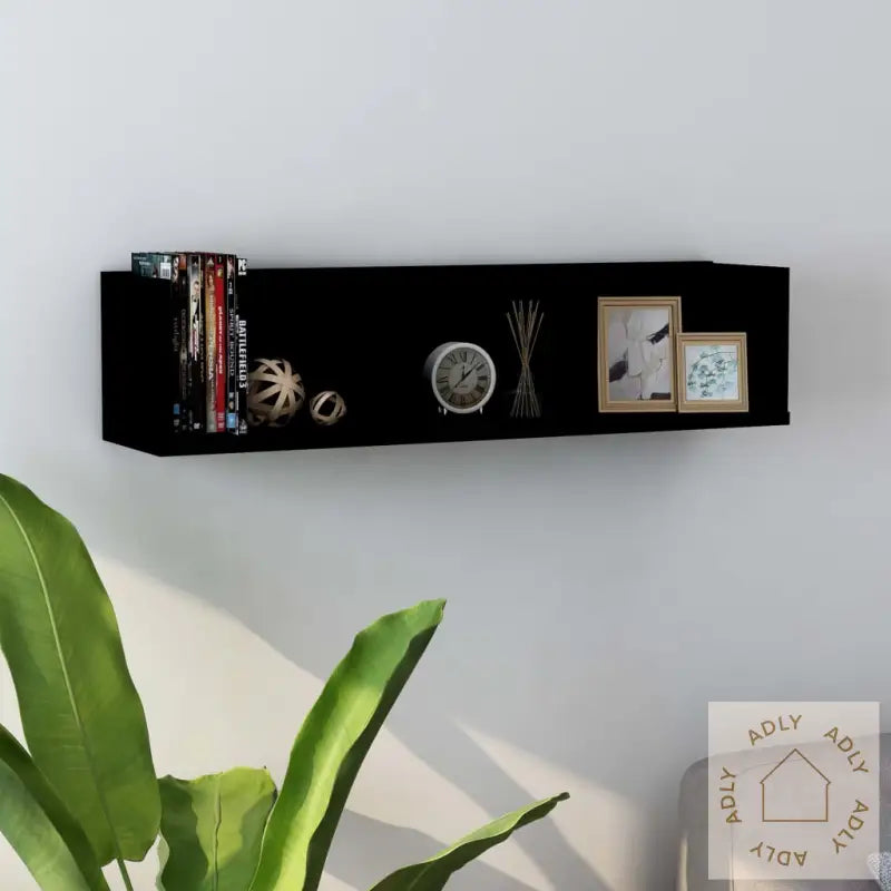Veggmontert Cd-Hylle Svart 75X18X18 Cm Konstruert Tre
