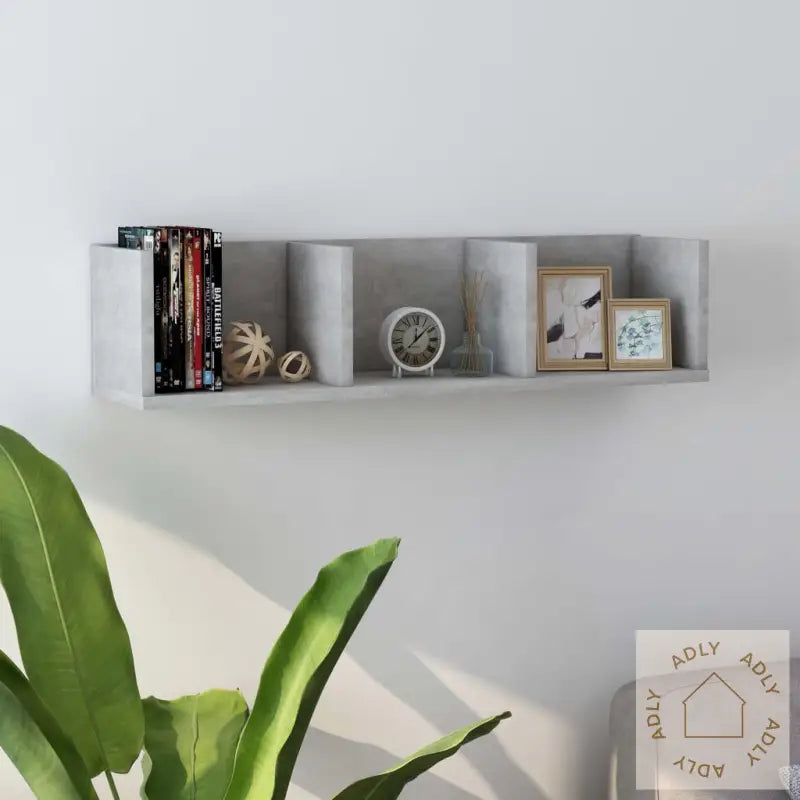 Veggmontert Cd-Hylle Betonggrå 75X18X18 Cm Konstruert Tre
