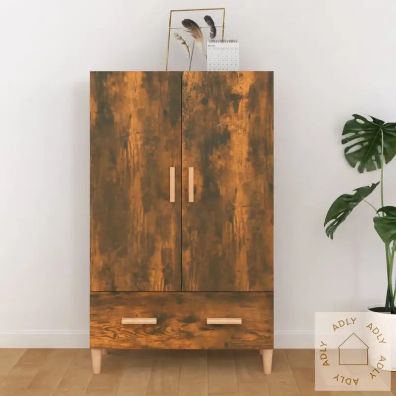 Highboard Røkt Eik 70X31X115 Cm Konstruert Tre