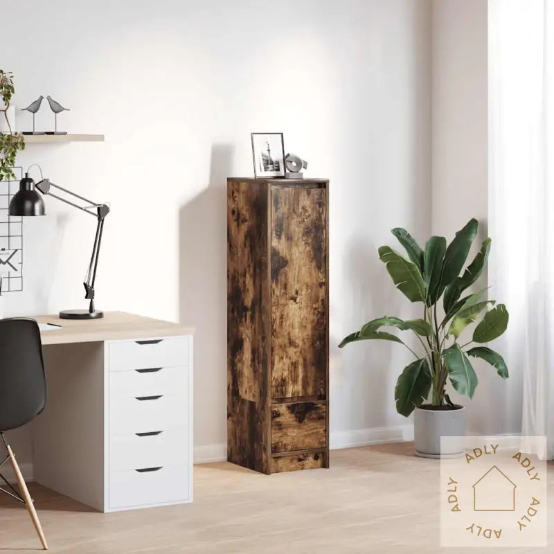 Highboard Røkt Eik 29,5X34X119,5 Cm Konstruert Tre
