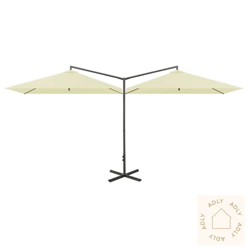 Dobbel Hageparasoll Med Stålstang Sand 600X300 Cm