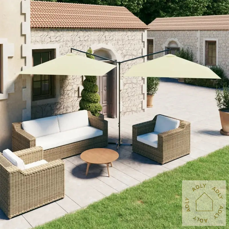 Dobbel Hageparasoll Med Stålstang Sand 600X300 Cm