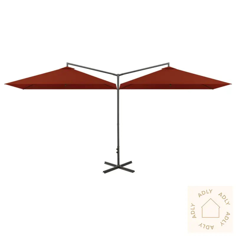Dobbel Hageparasoll Med Stålstang Terrakotta 600X300 Cm