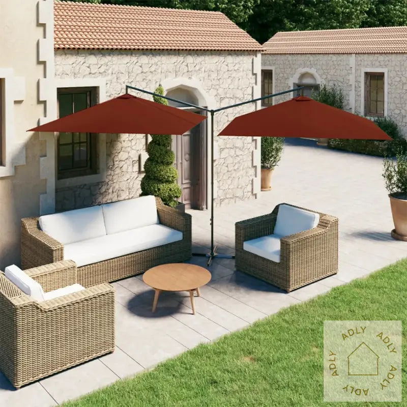 Dobbel Hageparasoll Med Stålstang Terrakotta 600X300 Cm