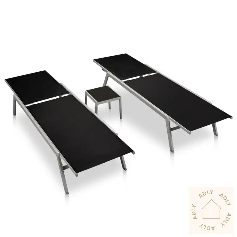 Solsenger 2 Stk Med Bord Stål Og Textilene Svart