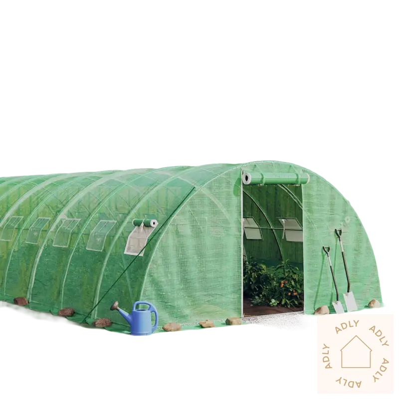 Greenhouse with open door laget av galvanisert stål for plantene dine og hagemøbler