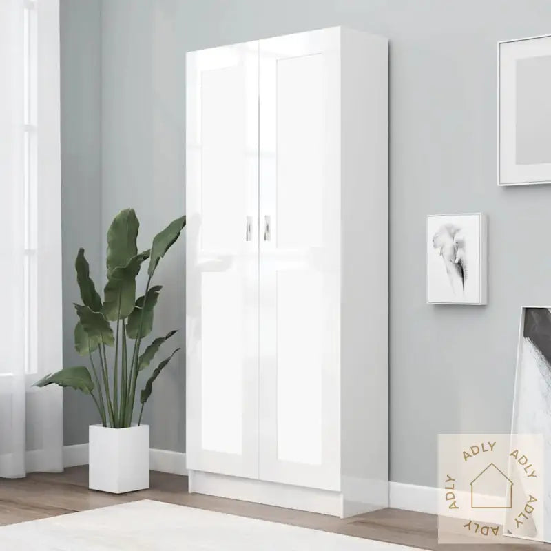 Bokhylle Høyglans Hvit 82,5X30,5X185,5 Cm Konstruert Tre