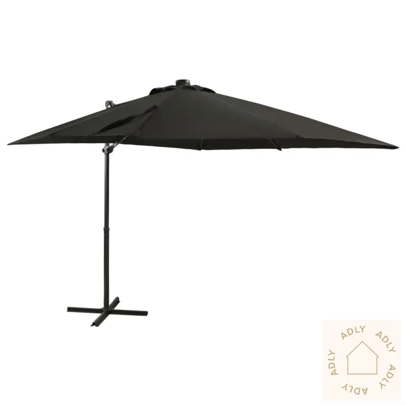 Hengende Hageparasoll Med Stang Og Led-Lys Svart 250 Cm