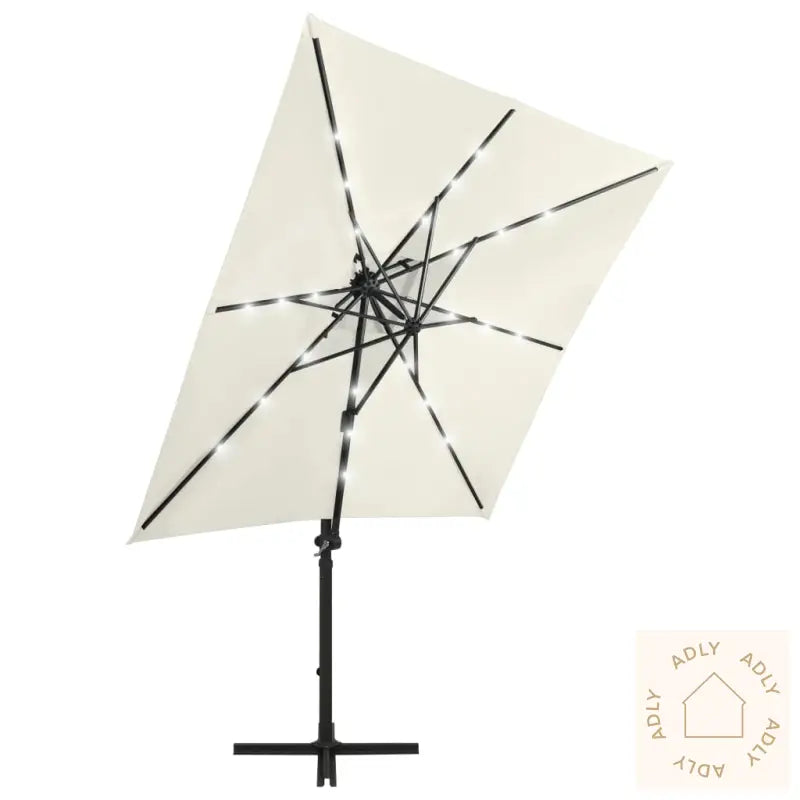 Hengende Hageparasoll Med Stang Og Led-Lys Sand 250 Cm
