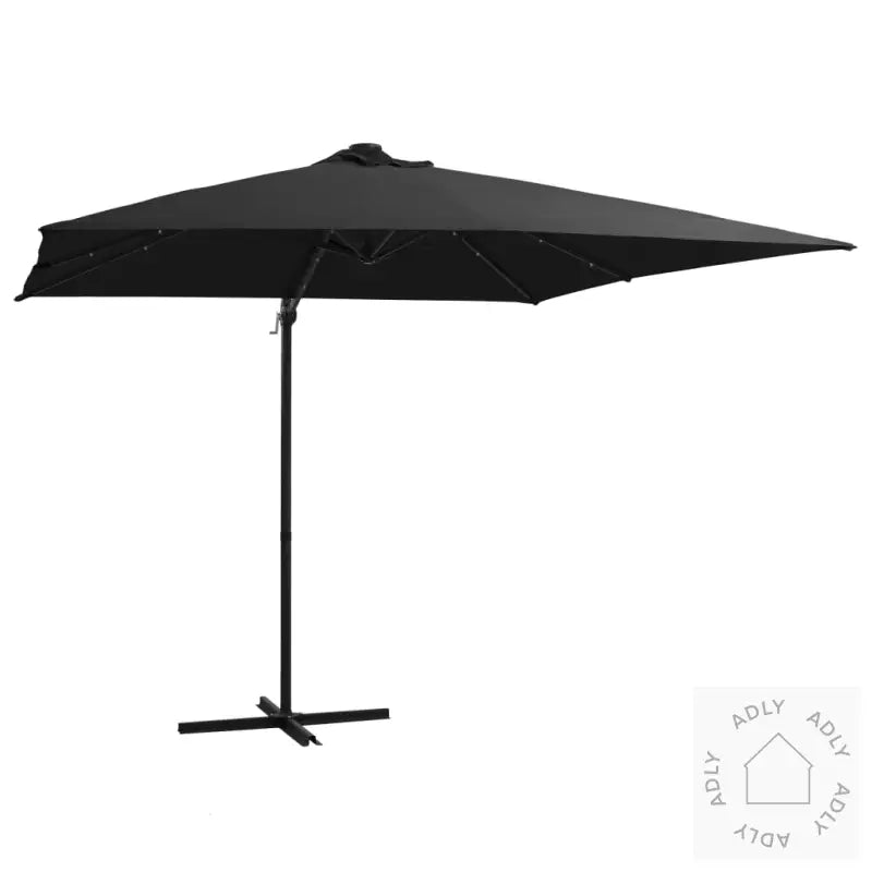 Hengende Hageparasoll Med Led-Lys Og Stålstang 250X250 Cm Svart