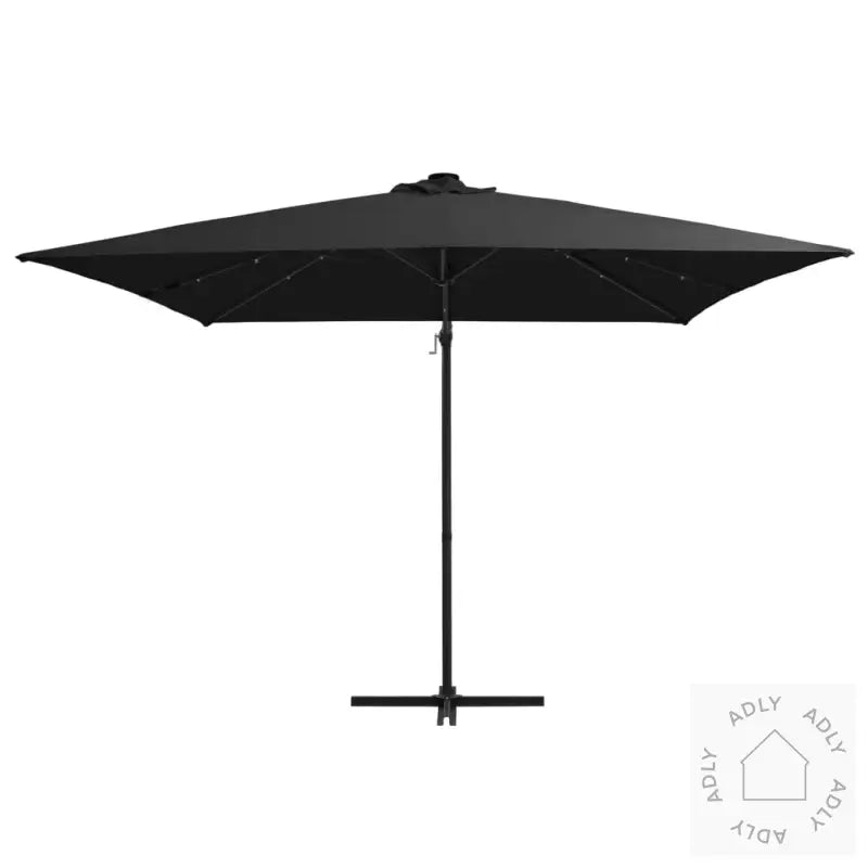 Hengende Hageparasoll Med Led-Lys Og Stålstang 250X250 Cm Svart