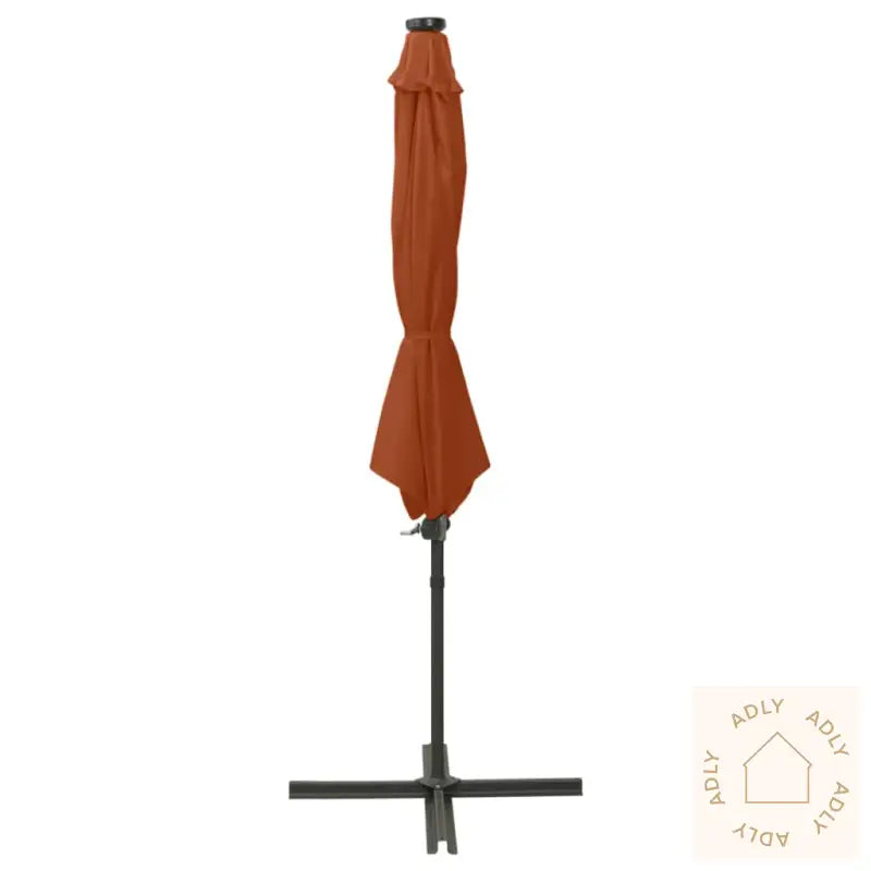 Hengende Hageparasoll Med Stang Og Led-Lys Terrakotta 300 Cm