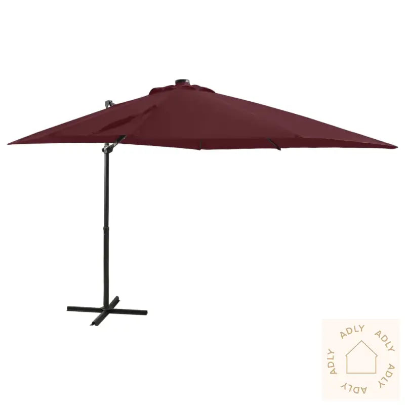 Hengende Hageparasoll Med Stang Og Led-Lys Vinrød 250 Cm