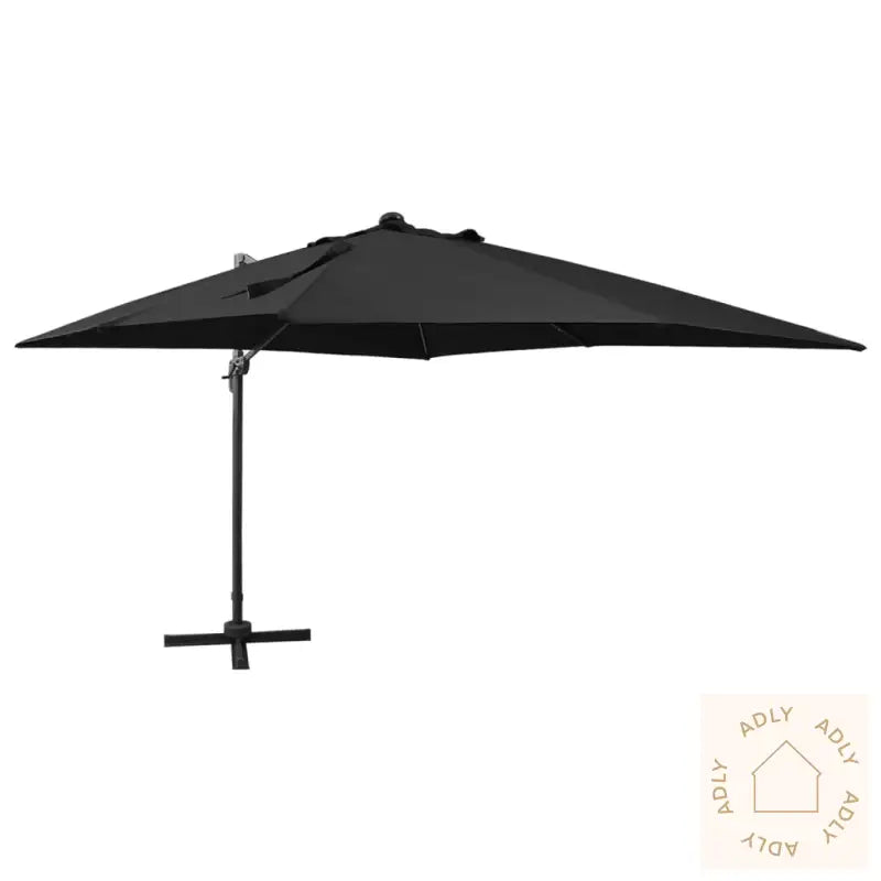 Hengende Hageparasoll Med Stang Og Led-Lys Svart 300 Cm