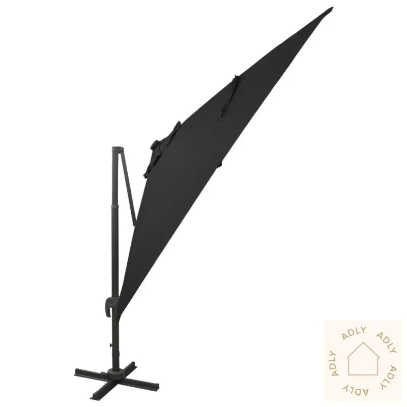 Hengende Hageparasoll Med Stang Og Led-Lys Svart 300 Cm