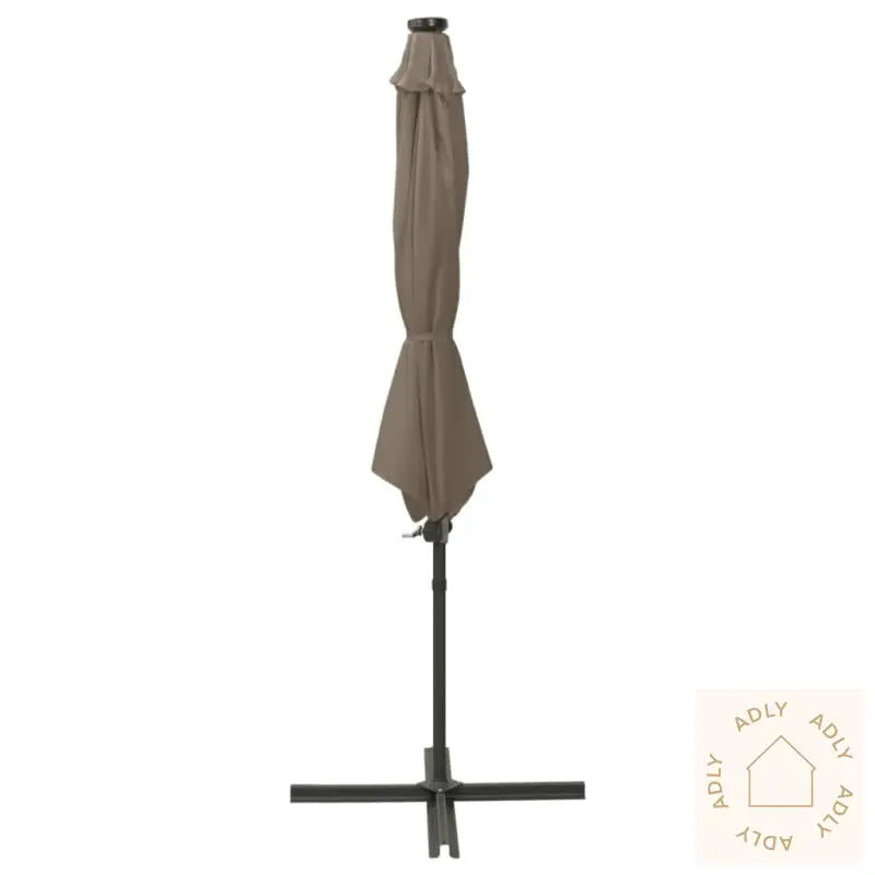 Hengende Hageparasoll Med Stang Og Led-Lys Gråbrun 300 Cm