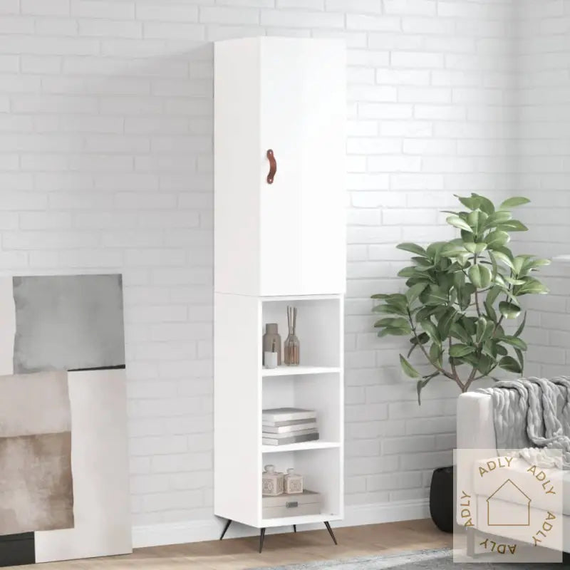 Highboard Høyglans Hvit 34,5X34X180 Cm Konstruert Tre