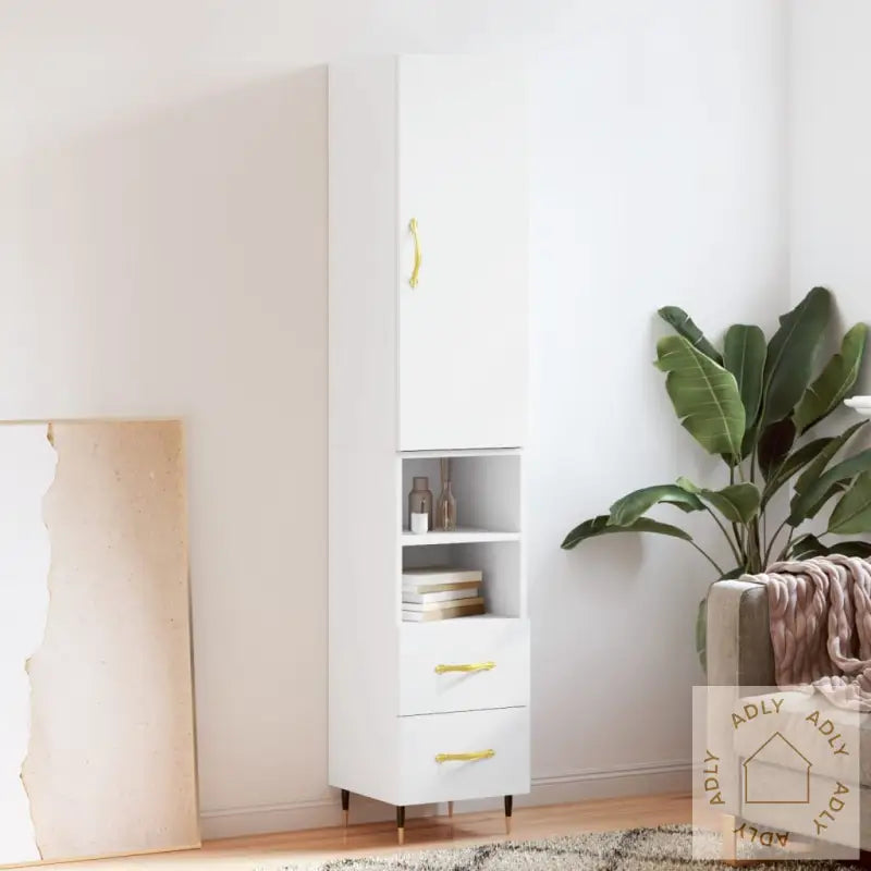 Highboard Hvit 34,5X34X180 Cm Konstruert Tre