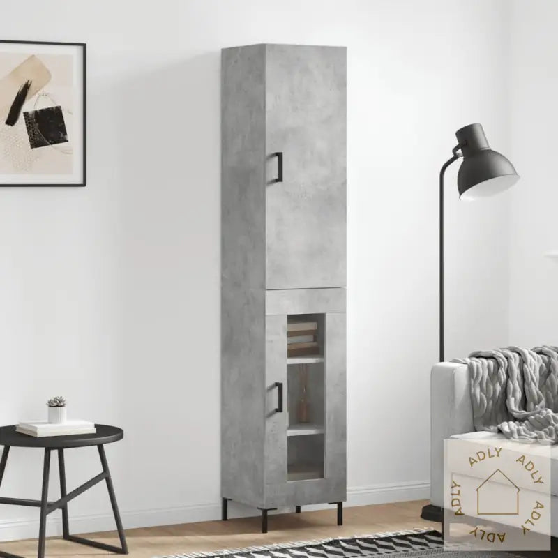 Highboard Betonggrå 34,5X34X180 Cm Konstruert Tre