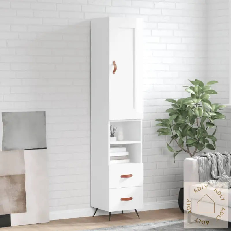 Highboard Høyglans Hvit 34,5X34X180 Cm Konstruert Tre