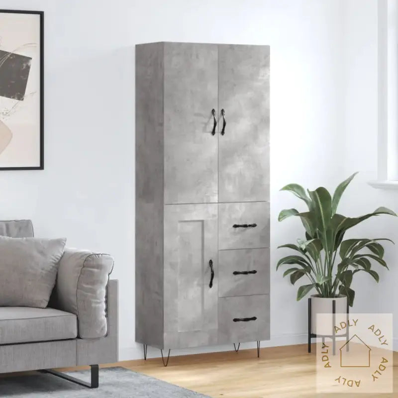 Highboard Betonggrå 69,5X34X180 Cm Konstruert Tre