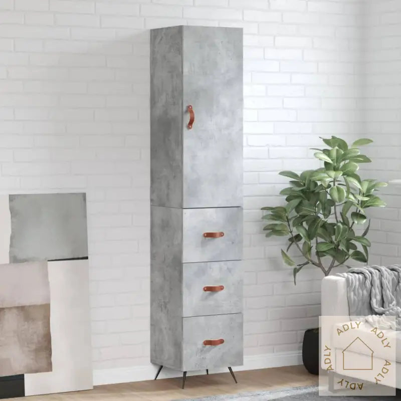 Highboard Betonggrå 34,5X34X180 Cm Konstruert Tre