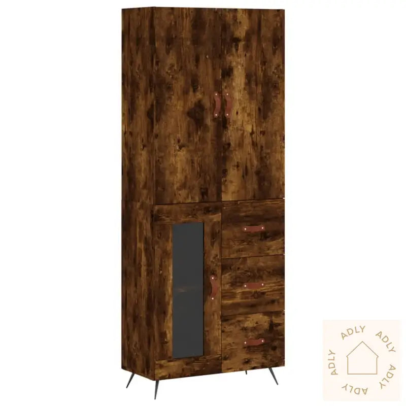 Highboard Røkt Eik 69,5X34X180 Cm Konstruert Tre