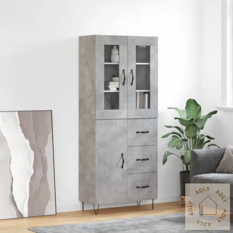 Highboard Betonggrå 69,5X34X180 Cm Konstruert Tre