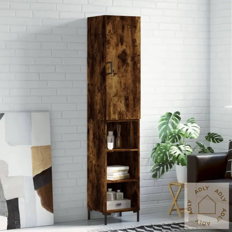 Highboard Røkt Eik 34,5X34X180 Cm Konstruert Tre