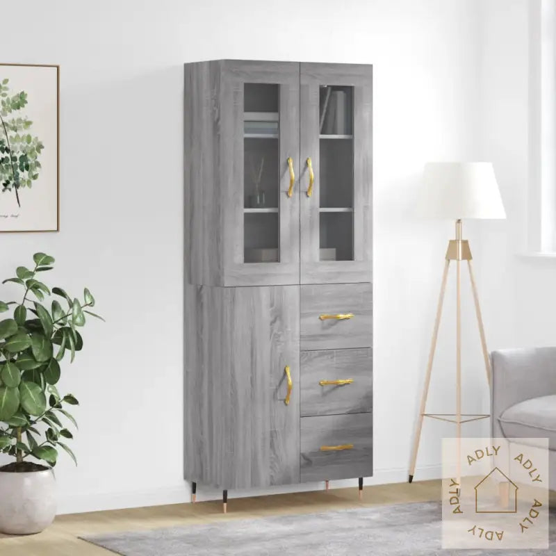 Highboard Grå Sonoma 69,5X34X180 Cm Konstruert Tre