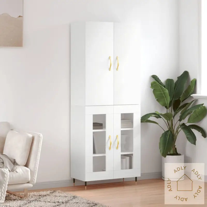 Highboard Hvit 69,5X34X180 Cm Konstruert Tre