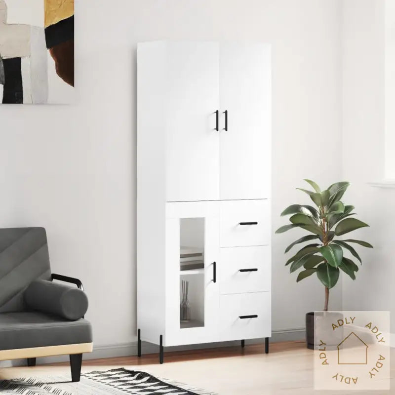 Highboard Hvit 69,5X34X180 Cm Konstruert Tre