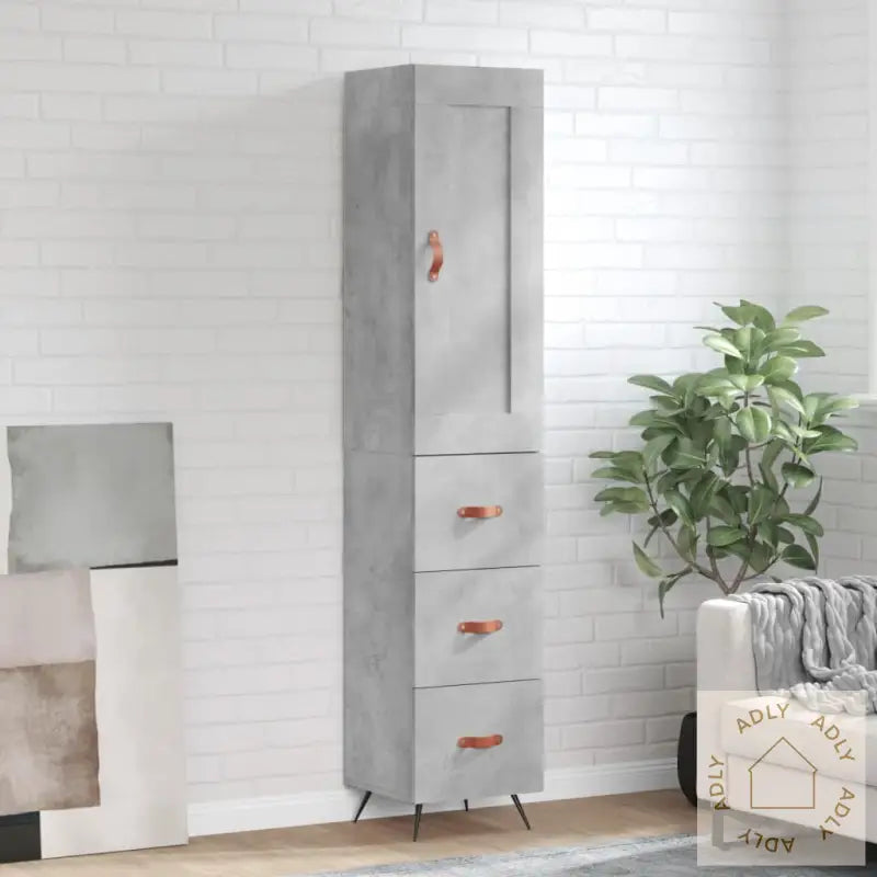 Highboard Betonggrå 34,5X34X180 Cm Konstruert Tre