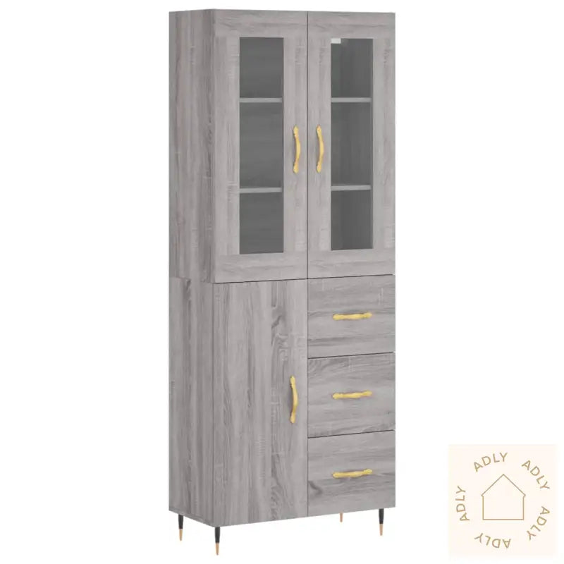 Highboard Grå Sonoma 69,5X34X180 Cm Konstruert Tre