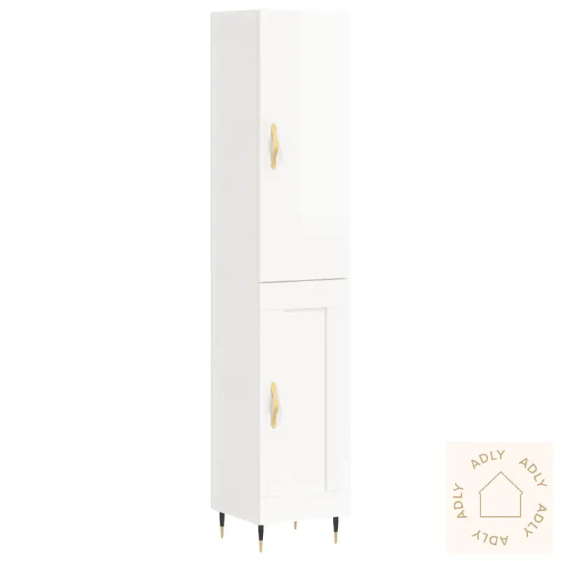 Highboard Høyglans Hvit 34,5X34X180 Cm Konstruert Tre