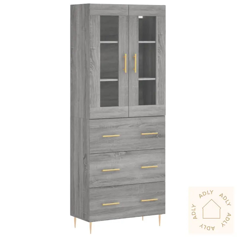 Highboard Grå Sonoma 69,5X34X180 Cm Konstruert Tre