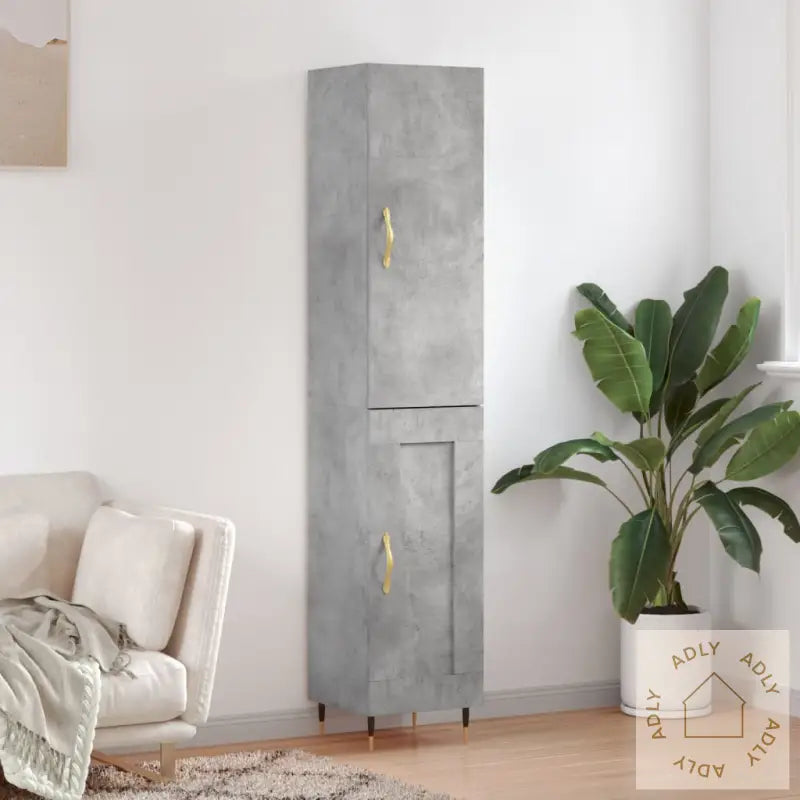 Highboard Betonggrå 34,5X34X180 Cm Konstruert Tre