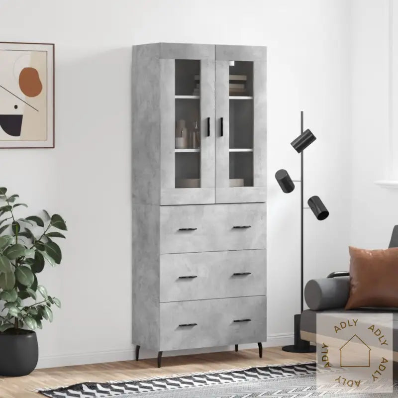 Highboard Betonggrå 69,5X34X180 Cm Konstruert Tre