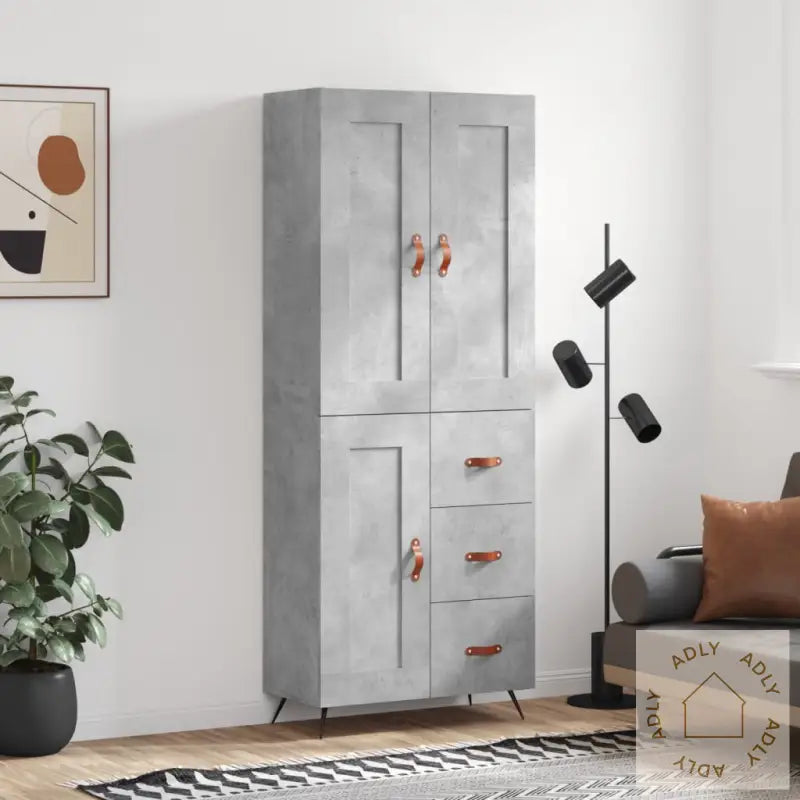 Highboard Betonggrå 69,5X34X180 Cm Konstruert Tre