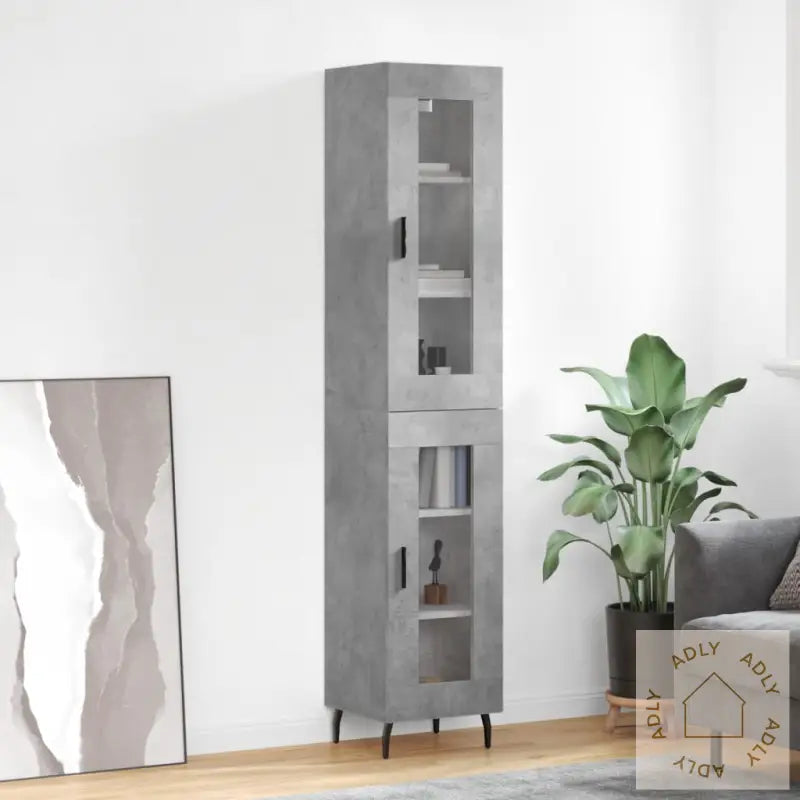 Highboard Betonggrå 34,5X34X180 Cm Konstruert Tre