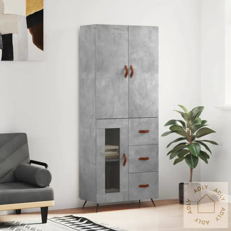 Highboard Betonggrå 69,5X34X180 Cm Konstruert Tre