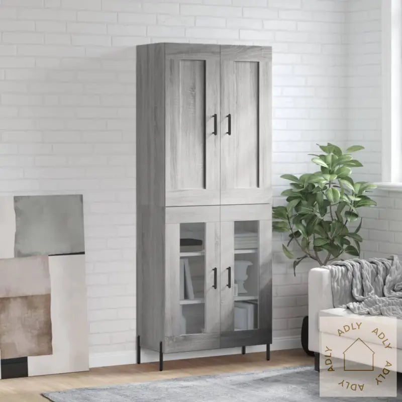 Highboard Grå Sonoma 69,5X34X180 Cm Konstruert Tre