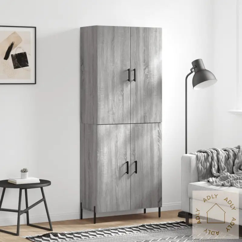 Highboard Grå Sonoma 69,5X34X180 Cm Konstruert Tre