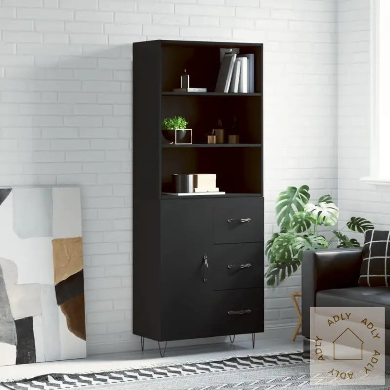 Highboard Svart 69,5X34X180 Cm Konstruert Tre