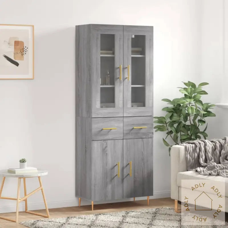 Highboard Grå Sonoma 69,5X34X180 Cm Konstruert Tre