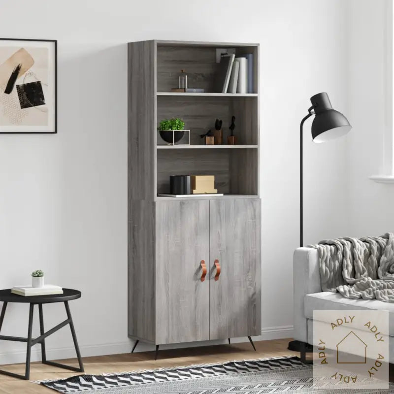 Highboard Grå Sonoma 69,5X34X180 Cm Konstruert Tre