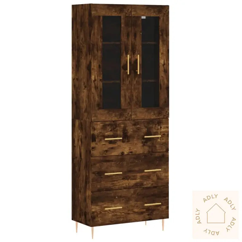 Highboard Røkt Eik 69,5X34X180 Cm Konstruert Tre