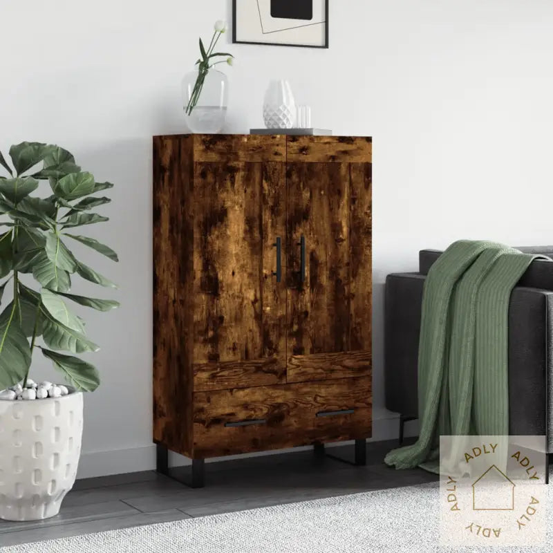 Highboard Røkt Eik 69,5X31X115 Cm Konstruert Tre
